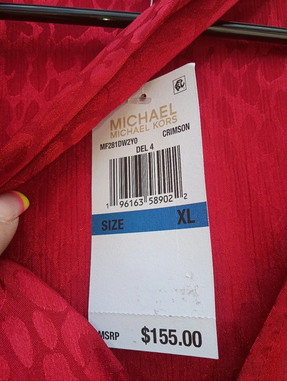 Michael Kors Red Jacquard Cheetah Print Tie Neck Midi Dress